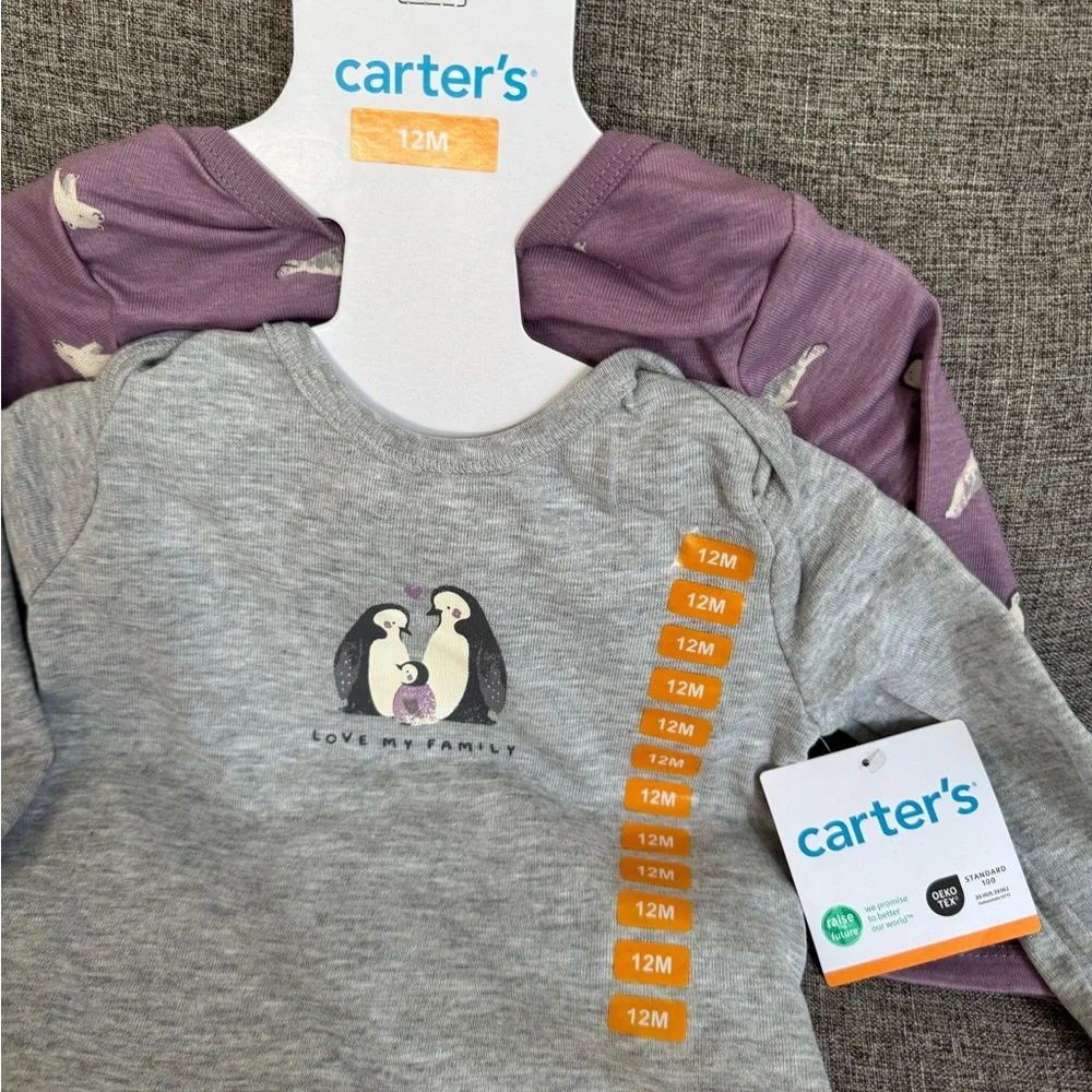 NWT Carter's Penguin Pajama Set - Gray and Purple